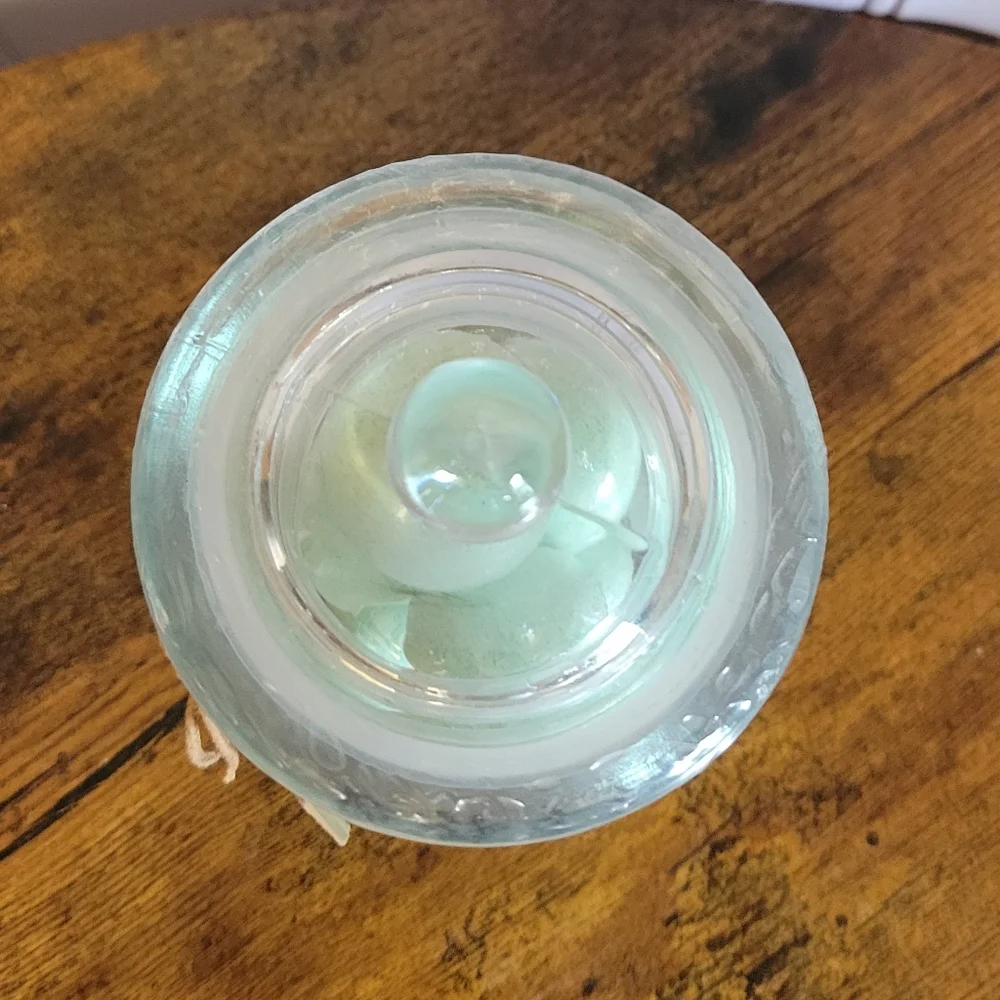 Rae Dunn Glass Bathe Jar/lid with eucaluptus Bath Bombs-sea foam green